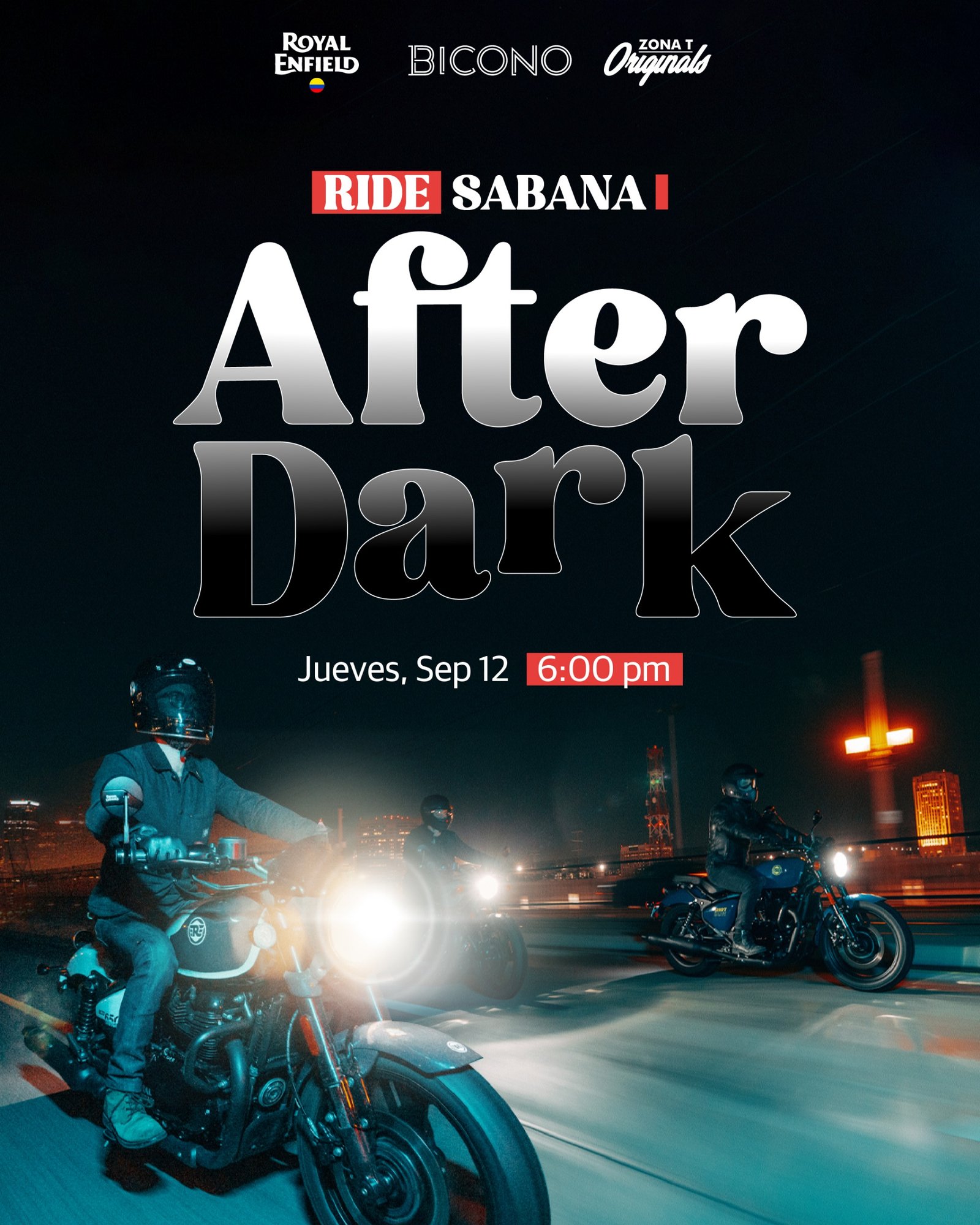 RIDE AFTER DARK BICONO este 12 de septiembre a las 6:00 pm desde Royal Enfield Zona T